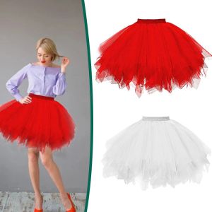 Saias nova saia tutu tule mulheres dança festa ballet fantasia vestido petticoat 2 camadas traje preto branco vermelho vestido de casamento