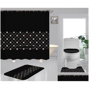 Shower Curtains Simple Print Shower Curtains Sets High-Grade Four-Piece Must Set Bathroom Anti-Pee Non-Slip Deodorant Bath Toilet Mats Dhloh