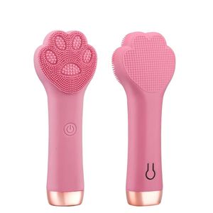 Escova de limpeza de silicone elétrica gato pata vibração massageador cravo maquiagem removedor poros limpo rosto lavagem cuidados com a pele ferramenta 240305