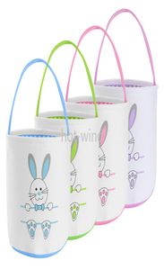NEW Easter Gift Basket Jute Burlap Bucket Bunny Ears Egg Hunt Bucket Tote Bags For Kids Happy Decor Party Favor DD2574304