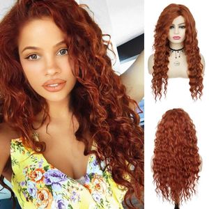 Perucas de cabelo laranja marrom peruca sintética longa para mulheres onda de água penteado cosplay festa de halloween natural sexy senhoras 240306