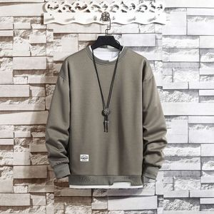 Mens hoodie for spring and autumn 2023 mens hoodie for street fashion double layered round neck fashionable fake two-piece long sleeved mens hoodie