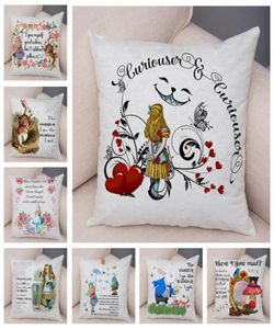 Alice in Wonderland Cushion Cover Cute Rabbit Cat Printed Sofa Pillow Vintage Home Dekorativ kuddefodral för barn Room4958981