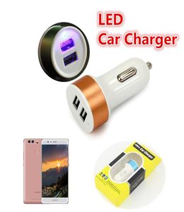 LED Dual USB Car Charger Universal 21a Aluminiumlegering Fast Charging Car Adapter för Samsungs8 S8PLUS iPod Tablet PC med detaljhandel B9751081