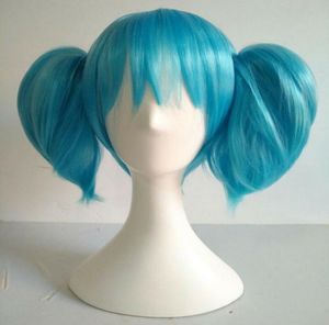 Ltltsally twarz Sallyface Sally Cosplay Wig Short Blue Hair Clip Ponytails Wigs7135447