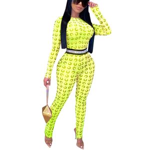 Designerinnen Frauenkleidung neue modische Nachtclub Mesh Perspektive Jumpsuit Stephose Freizeit Sport Damen Anzüge Klamotten sexy Monddruck topahx3