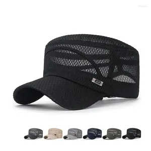 ボールキャップサマーフラットトップネットネットキャップメンズカジュアル通気性野球UV保護帽子屋外ビンテージアーミー