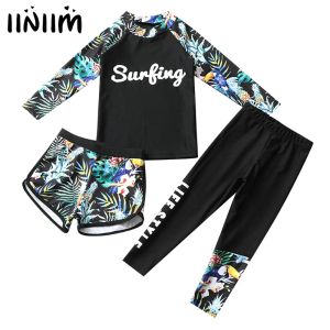 Costumi da bagno da ragazza Atletica Rash Guard Muta da bagno Stampa Top a maniche lunghe Pantaloncini e pantaloni Set Costume da bagno Costume da bagno Abbigliamento da spiaggia