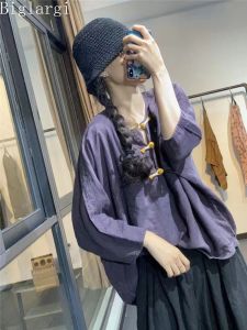 Shirt Oversized New Summer Vintage Women Loose Irregular Cotton Linen Blouse Casual Ethnic Style Blouse Korea Ladies Big Size Tops