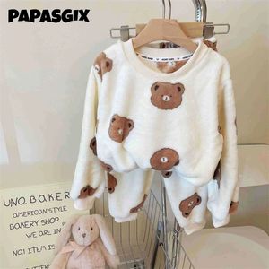 Erkek bebek kız giysileri pijama seti kalın pazen polar toddler çocuk sıcak çizgi film swear çocuk ev takım elbise sonbahar/kış 240304