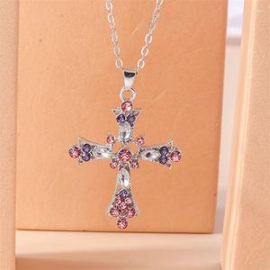 Pendant Necklaces Gothic Pink Cross Necklace Purple Zircon Punk Grunge Heart For Women Jewelry Accessories