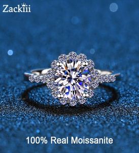 1CT Center Halo Diamond Engagement Rings for Women Platinum Plated Sterling Silver Flower Wedding Band Fine Jewelry 2208138765715