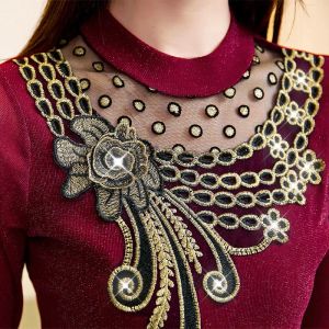 T-Shirts Woman Tshirts Excellent Fabric Autumn Winter Lace Shirt Women's Long Sleeve Women's Clothing Tshirt Tops Mujer Camisetas