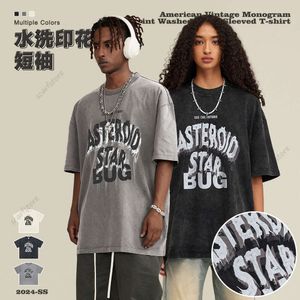 Erkek Giyim Olun | 2024 İlkbahar/Yaz Moda Marka Mektubu Baskı Yuvarlak Boyun Yıkanmış Kısa Kol Sokak Gevşek Çift T-Shirt