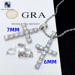 Niestandardowe rozmiary Diamond Cross Pendant Pass Tester Tester Sterling Srebrny Hip Hop Moissanite Biżuteria 5 mm 6 mm 7 mm Cross Cross Cross