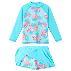 Roupa de banho baohulu meninas maiô tankini duas peças trajes de banho saia superior natação wear crianças manga longa praia surf rash guards