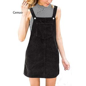 Vestido feminino veludo reto suspender mini babador geral casual vestido de bolso botão na altura do joelho lindo vestido de cor sólida