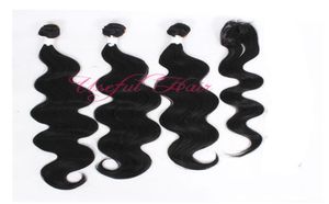 Omnre blå kroppsvåg hår väver Eldas Christmas 4 Bunds med stängning Sew in Hair Weave Marley Machine Double Hair Wefts Weaves 6743243