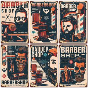 금속 페인팅 2024 New Barbershop 포스터 주석 회화 이발소 배경 벽지의 장식 장식 매달려 그림 T240306