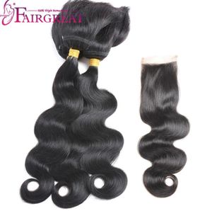 Fairgreat chegam novas trança em pacotes de cabelo humano em linha reta onda do corpo tecer cabelo humano com fechamento de renda extensão de cabelo virgem who645845371