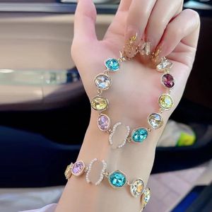 Lüks Tasarım Bangles Marka Mektup Bilezik Yüksek Kalite 18K Altın Kaplama Titanyum Çelik Renkli Crystl Rhinestone Bileklik Bağlantı Zinciri Jewerlry Aksesuarlar