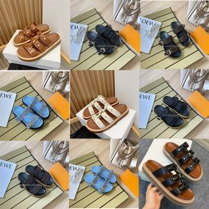Womens Summer Moccasins Slippers Slides Ladies Casual Vintage Designer Sandals Platform Loafers Beach Leather Slipper 35-42 With Box