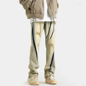 Calças de brim masculinas hip hop tendência reta neutra denim calças soltas perna larga calças de rua baggy americano gótico 2024