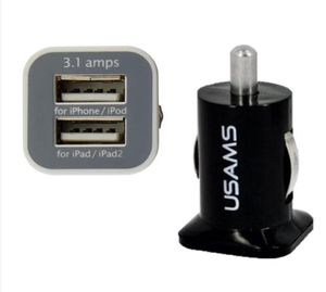 100pcs USAMS 31A Dual USB Car 2 Port Charger 5V 3100mah plugue duplo adaptador de carregadores de carro para telefones celulares inteligentes 9736300