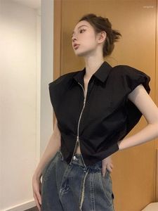 Women's Blouses Jmprs Fashion Zipper Women Shirt Summer Sleeveless Black Causal Office Ladies Tops Designed Korean White Crop