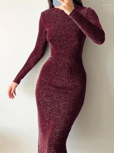 Casual klänningar sexig girdling midja ljus silke smal bodycon långa klänning kvinnor ärmade mager aftonklubbfest vestidos