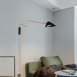 Wall Lamp Nordic 360 Degree Rotatable Swing Arm With Plug Living Room Bedroom EU/US Bedside Reading Light