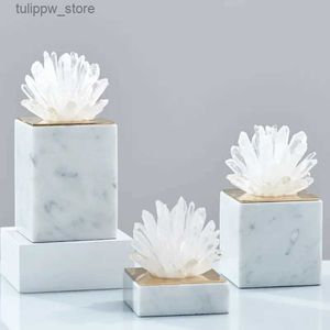 Objetos decorativos estatuetas flor de cristal decoração coral mármore imitação planta natural vidro mineral artesanato mesa acessórios de decoração para casa l240306