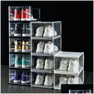 Storage Boxes & Bins Large Hard Plastic Clear Shoe Box Detachable Folding Stackable Shoes Boxes Organizer Bins Storage Dust-Proof Cabi Dhlp0