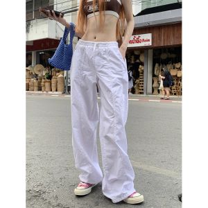 Capris Deeptown Y2k Streetwear Damen Cargohose Koreanische Fallschirmmode Übergroße Hose mit weitem Bein Hohe Taille Weiß Harajuku Kpop