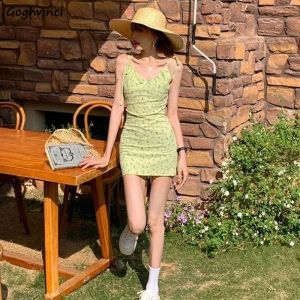 Sukienka bez rękawów Kobieta letnia ulica noszenie urocza kwiatowa popularna moda koreańska mini seksowne młode damskie nowe przyjazd przytulny dopasowanie