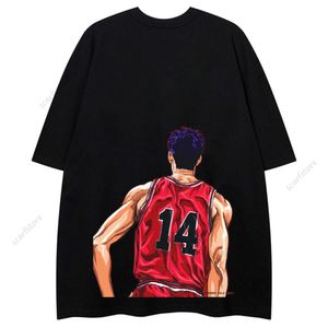 T-shirt a maniche corte Anime Slam Dunk Master da uomo Hip Hop Casual girocollo allentato stile Instagram manica a quarti estiva