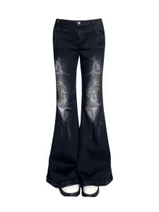 Джинсы модные черные готические джинсовые брюки женские дизайнерские с высокой талией тонкие брюки-клеш офисные женские расклешенные джинсы уличная одежда винтажная EGirl