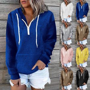 Kadın Hoodies Yarı Zip Sweatshirts Kırpılmış Polar Kadınlar Çeyrek Yok Kazak Sweaters Güz kıyafetleri 2024 Kış Hoodie ile