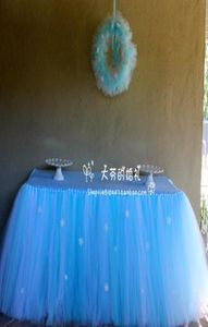 安い結婚式のチュールチュートテーブルスカートカスタムメイドカラーサイズブルーイエローピンク紫色のプリンセスベビーシャワーバースデーパーティーテーブルSKI1939085