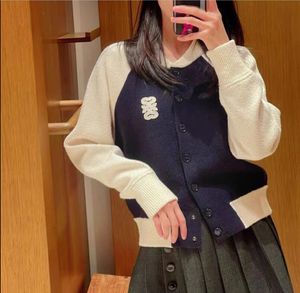 S-S-andro2024 Spring New Letter Embroidered Single breasted Baseball Shirt Knitted Short Coat for Women