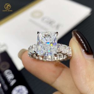 Fine mücevher lüks 925 Sterling Gümüş Düğün Nişan Yüzüğü 9x11mm 5Ct Radyant Kesim Elmas Yüzük D Renk VVS Moissanite Yüzük