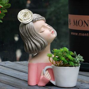 Garden Decorations Outdoor garden decoration ornaments floor to floor cute girl flower pots large succulent courtyard kindergarten balcony layout T240306