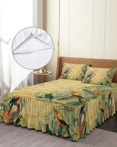 Sängkjol papegoja blommor växt retro elastisk monterad sängäcke med örngott madrass täcker sängkläder set ark