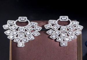 Baumelnder Kronleuchter BeaQueen Modische geometrische große Tropfen-Ohrringe, glänzend, voller Zirkonia-Steine, ebnen Schmuck für Frauen Ba2467707