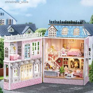Architecture/DIY House Mini Assembly Model Pink Princess Villa Architecture Kit Handmade 3D Puzzle DIY Doll House Toy Home Creative Room Bedroom Decora