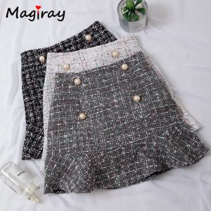 Skirt Tweed Skirt Beading Mini Skirt Women Pencil Ruffle Mermaid Skirt Female Plaid Vintage Elegant Korean A Line Kawaii Skirt C489