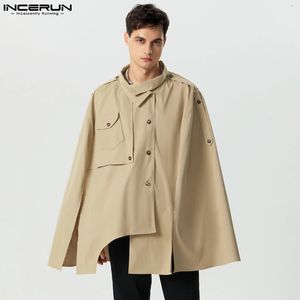 Män kappa rockar LAPEL Löst fast färgknapp Streetwear Casual Male Ponchos Cape Fashion Oregelbundet Trench S-5XL Incerun 240228