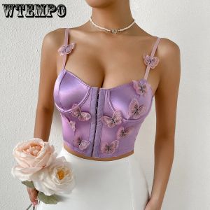 Camis lilás borboleta colete sexy breasted renda decoração estilingue senhoras y2k colheita topos moda roxo boho t roupas femininas atacado