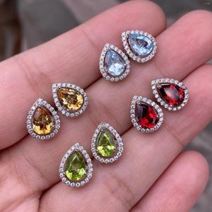 Cluster Rings 925 Sterling Silver AKAC Natural Citrine / Topaz Peridot Red Garnet Stud Earrings