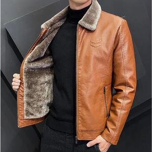 冬のファッション暖かさ濃い革のジャケットラペルソリッドジッパーデザインプラスサイズ4xLMボンバーコートメンズ240229